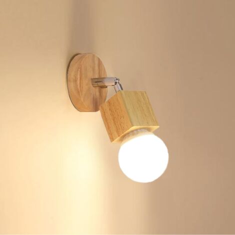 Applique Murale Interieure en Bois Lampe Murale Deco Rétro, Lampe Murale 350° Rotative Industrielle Éclairage Mural E27 Plafonnier pour Couloir Chambre Bar (Carré)