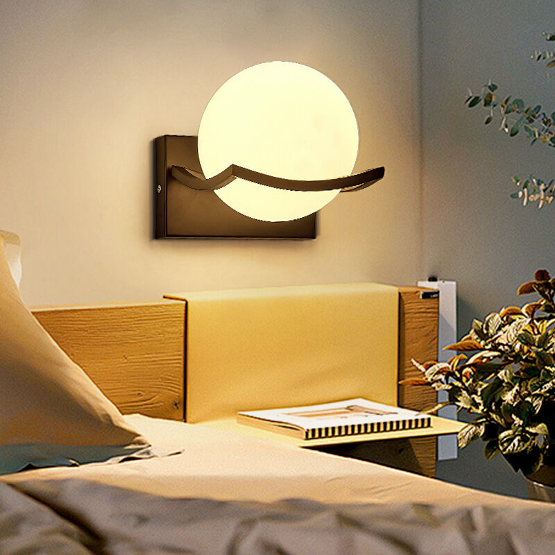 Applique Murale Intérieure Lampe Boule Abat-jour en Verre Lampe de Chevet Murale,Applique Murale Chambre et Salle de Bain,Noir(Ampoul E27 non