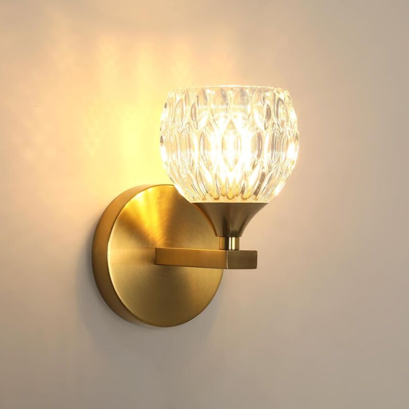 Applique Murale Intérieure, Lampe Murale Moderne en Verre, Luminaire Murale Dorée pour Chambre Salon Couloir, Avec 1 Ampoule G9, 3000K/4500K/6500K