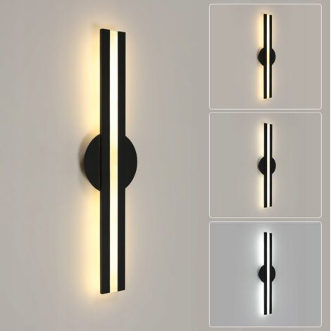Applique Murale Intérieure LED, 18W 1800LM Lampe Murale Moderne, 3 Température de Couleur 3000K/4500K/6500K, Acrylique Luminaire Mural Noir pour Chambre, Escalier, Salon