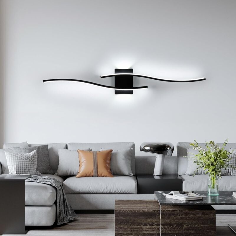 Applique Murale Intérieure led, 27W 3000LM Lignes Simples Lampe Murale Moderne, Lumière Blanche Froide 6500K, Iuminaire Mural Interieur Noir Pour