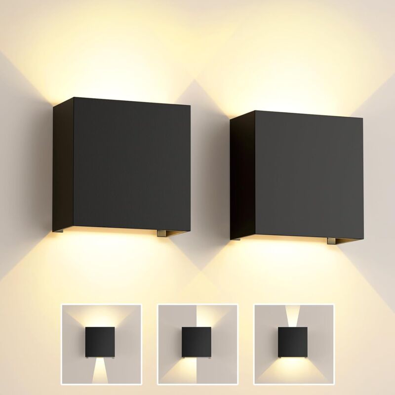 Tonchean - Applique Murale Intérieure led 6W, 2 Pack Lampe Exterieur Murale Noire Angle de Faisceau Réglable 3000K Blanc Chaud IP65 Étanche Applique