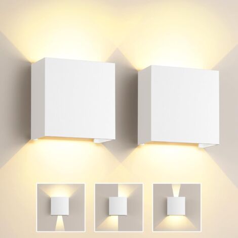 Applique murale intérieure LED 6W, lot de 2 appliques murales extérieures, angle de faisceau réglable, lumière blanc chaud 3000K, étanche IP65