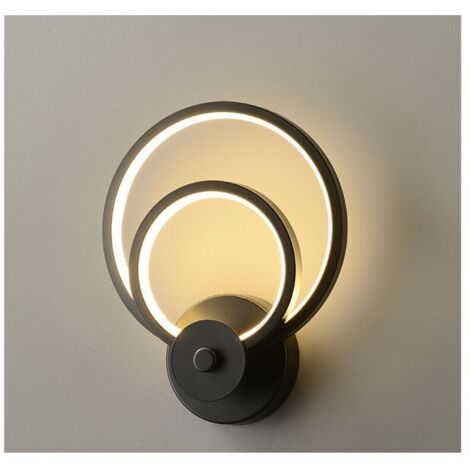Applique murale intérieure LED, applique murale ronde noire moderne, adaptée aux chambres, salons, couloirs et cafés, lumière blanche chaude.
