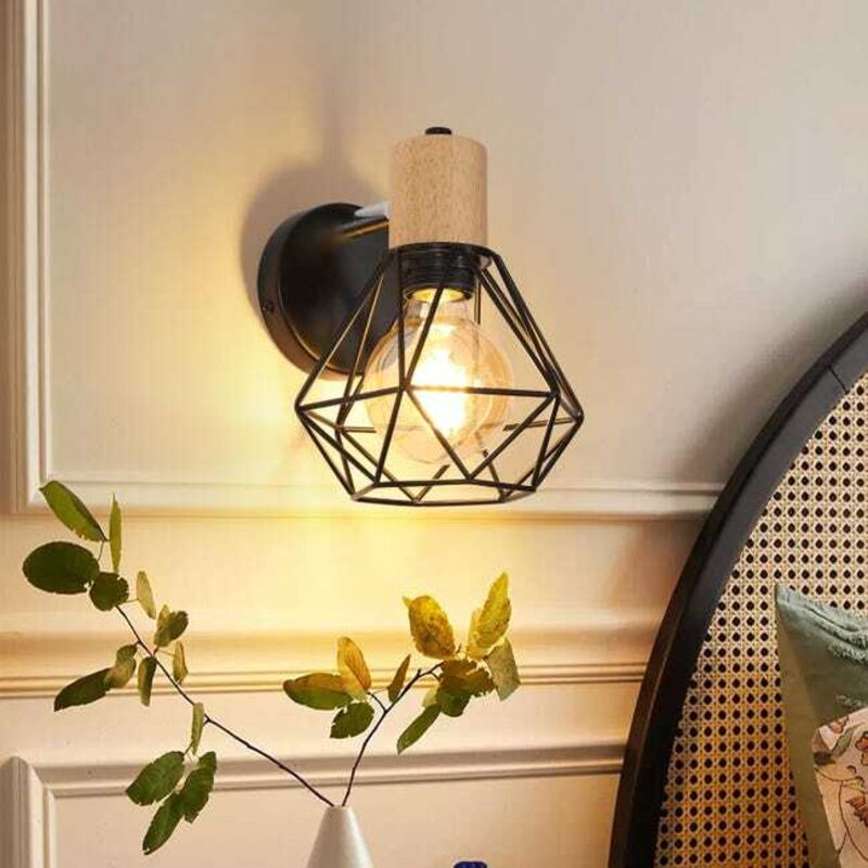 Retro Indoor Wall Light – 360° Swivel, Metal E27, Bulb Not Included