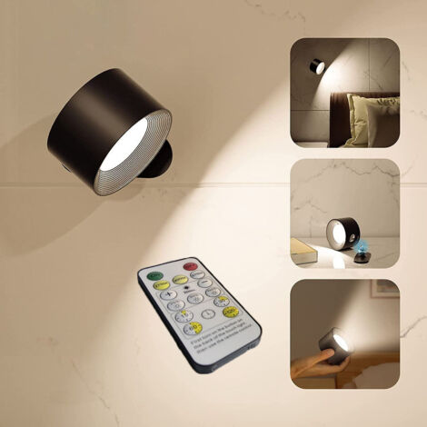 Applique murale intérieure USB sans fil, intensité variable, pivotante 360°, télécommande