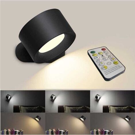 Applique murale intérieure USB sans fil – Intensité variable, pivotante 360°, télécommande