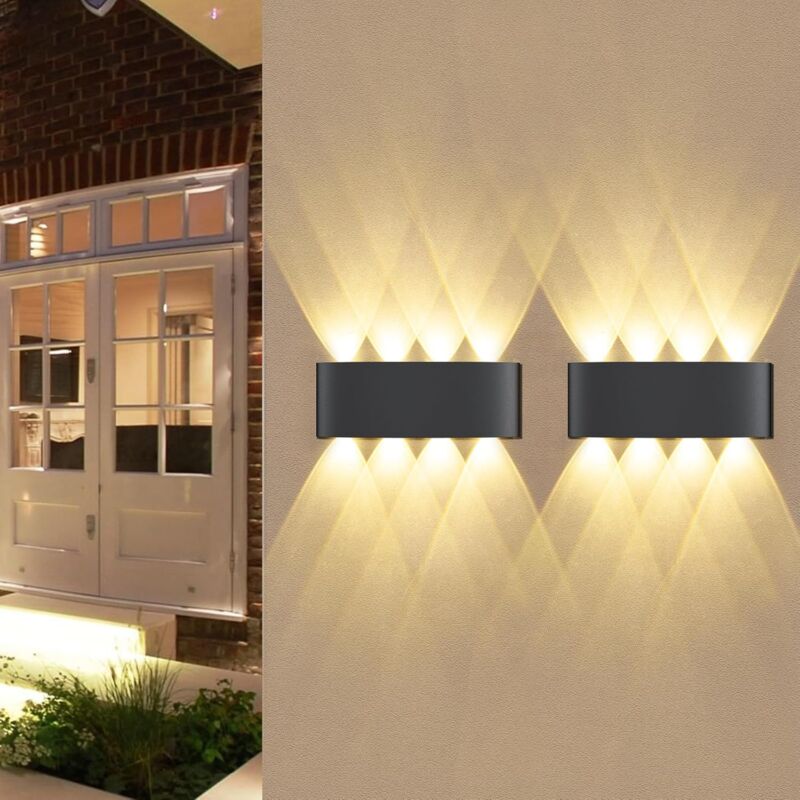 Applique Murale Interieur/Exterieur - 22x8x5cm Up Down Luminaire, 8W led Métal Murale, 3000K Blanc Chaud, Etanche IP65 Noire Applique Extérieur pour