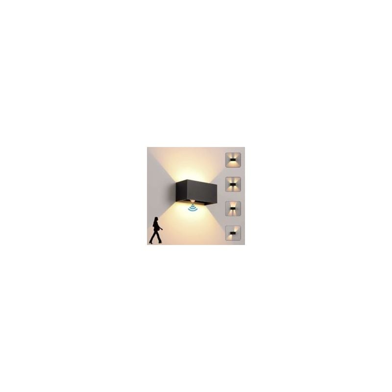 Applique Murale intérieur/Extérieur avec Détecteur de Mouvement,LED 12W Moderne Luminaire Murale,Éclairage Mural Etanche IP65 3000K Blanc chaud,Noir
