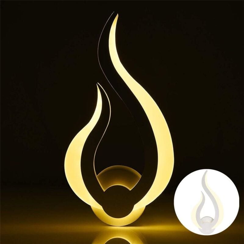 Applique Murale Interieur,Moderne led Applique 10W, Blanc Chaud 3000K, Hauteur 31cm, Forme de Flamme, Acrylique, Mural Veilleuse, pour le Salon
