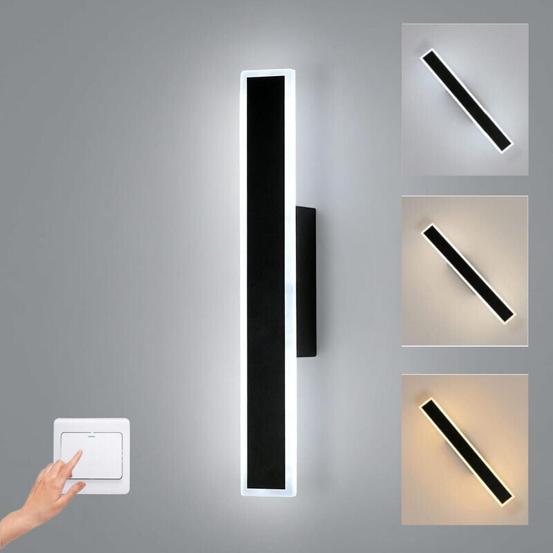 Comely - Applique Murale led Intérieur Noir 12W Moderne Design Rectangulaire Créatif Éclairage Mural à 3 Températures de Couleur pour Chambre Salon