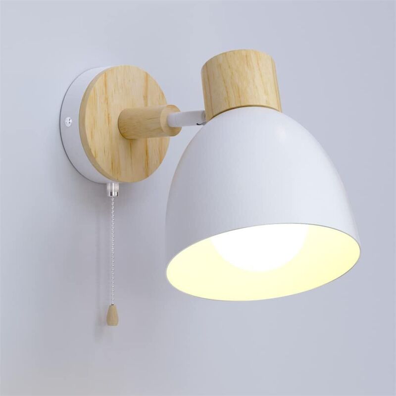 Applique Murale Intérieur avec Interrupteur Vintage Rétro Lampe Murale E27 Bois Industrielle Lampe de Mur Veilleuse Appliques pour Chambre, Salon,