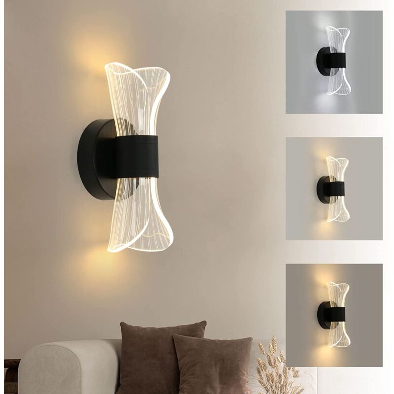 Applique Murale LED Dimmable Moderne Lampe murale 3000K/4000K/6000K Pour chambre à coucher, salon, couloir, entrée Noir