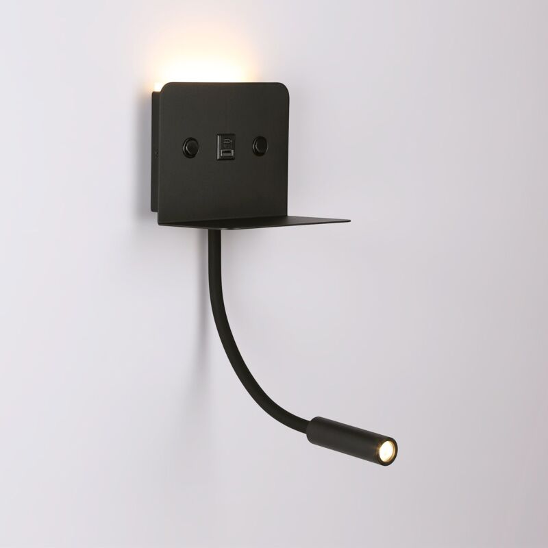 Barcelona Led – Applique murale LED 3W avec rétroéclairage 6W – Teinte chaude 3000K – Ports USB et USB-C – Design nordique noir Barcelona Led – Applique murale LED 3W avec rétroéclairage 6W – Teinte chaude 3000K – Ports USB et USB-C – Design nordique noir