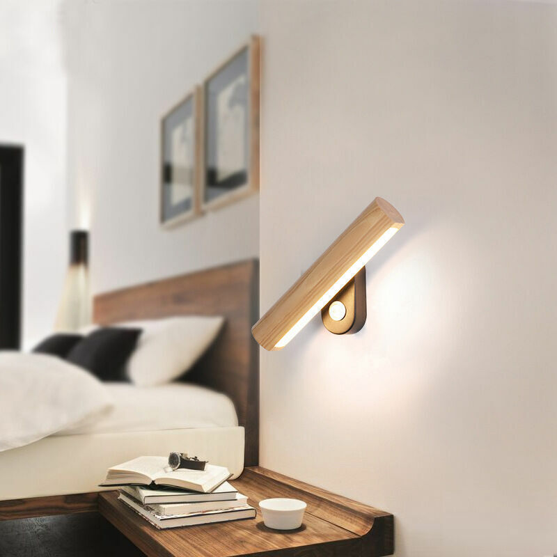 Applique murale japonaise créative LED chambre lampe de chevet nordique rotatif moderne en bois massif étude salon TV fond applique murale pour la