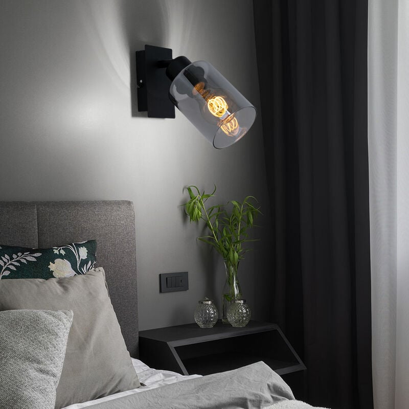 Applique murale lampe de chambre noire applique murale en verre fumé avec spot mobile, 1x E27, LxH 9 x 20 cm