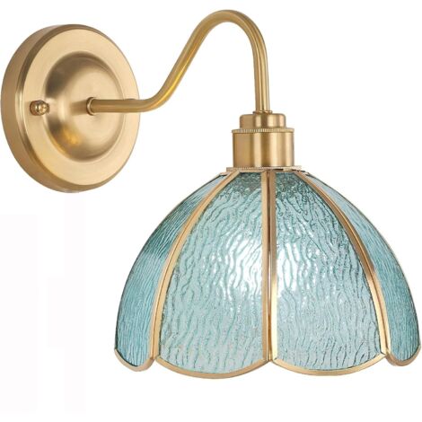 Applique murale, lampe de chevet vintage, applique murale en laiton avec abat-jour en verre, applique d'intérieur avec ampoule, lumière chaude 3000K