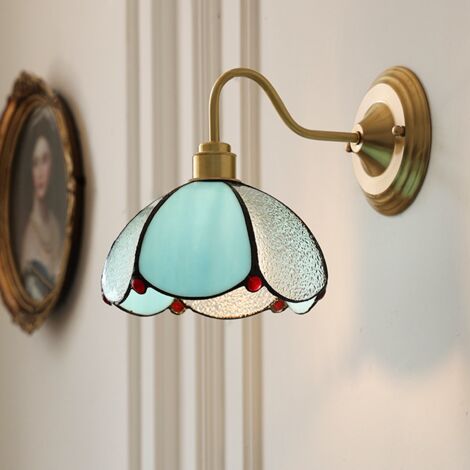 Applique murale, lampe de chevet vintage, applique murale en laiton avec abat-jour en verre, applique d'intérieur avec ampoule, lumière chaude 3000K