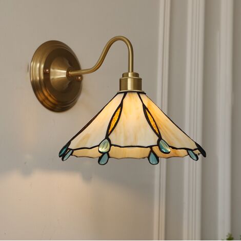 Applique murale, lampe de chevet vintage, applique murale en laiton avec abat-jour en verre, applique d'intérieur avec ampoule, lumière chaude 3000K