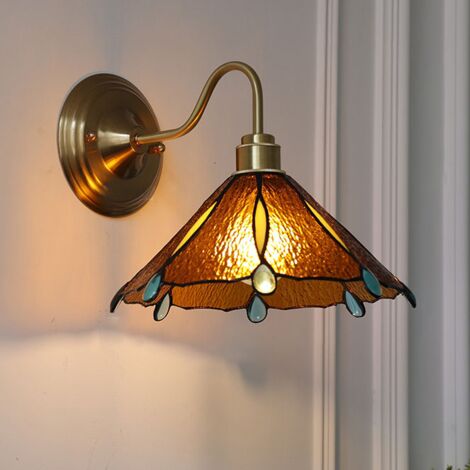 Applique murale, lampe de chevet vintage, appliques murales en laiton avec abat-jour en verre, applique d'intérieur (sans ampoule)