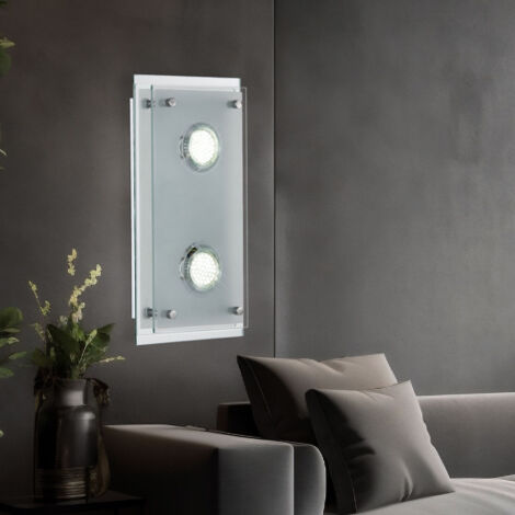 Applique murale Lampe de couloir Lampe de salon Lampe de chambre à coucher, 2 flammes, verre chrome clair, 2x LED 3W 240Lm 3000K, LxLxH 20x34x8cm