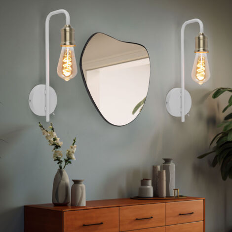 Applique murale lampe de lit lampe de chambre lampe de salon applique avec interrupteur, métal laiton blanc, E27, 10,5x36x16,5 cm, lot de 2