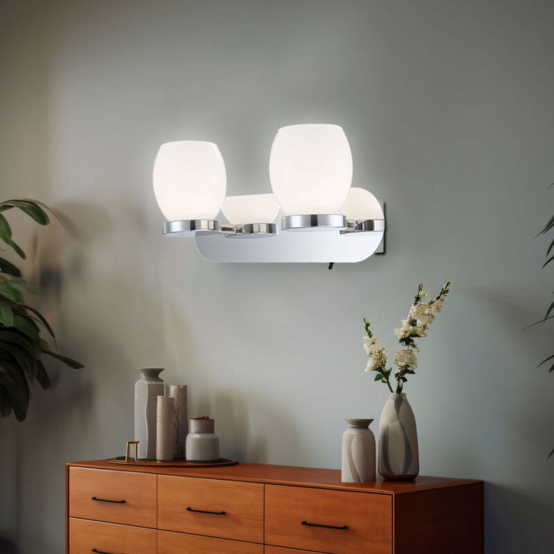Applique murale, lampe de salle de bain, lampe de salon, lampe de couloir, lampe de salle à manger, métal verre argent, 2 ampoules, LED 3W 180Lm