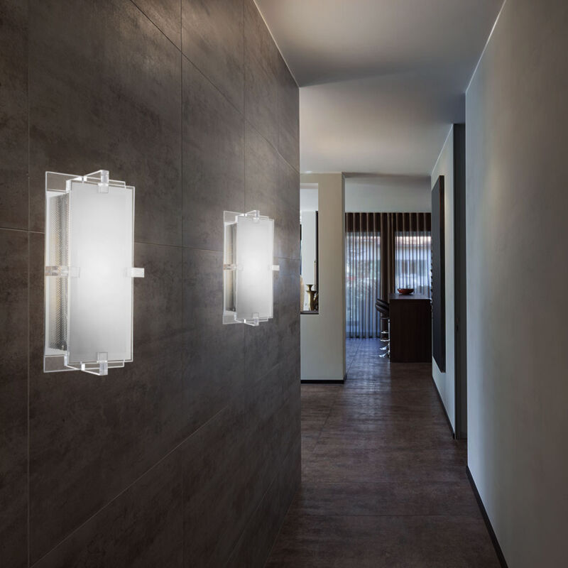 Applique murale, lampe de salon, lampe de couloir, lampe de chambre, chrome satiné, 1x douille E14, LxlxH 27,5x7x13,5cm, lot de 2