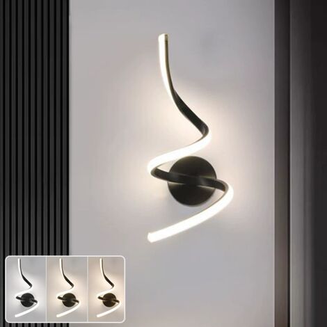 Applique murale, lampe murale LED d'intérieur moderne, lampe de chevet en spirale, veilleuse en aluminium, 3 températures de couleur (3000K-6000K)