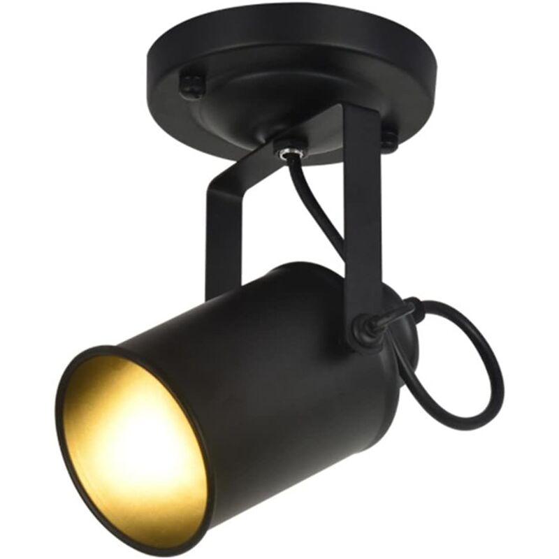 Plafonnier à spot Industriel Réglable Noir, Applique Murale en Métal Rotative, Douille E27, Idéale pour Couloir, Chambre, Salon, Bar, Café (Ampoule
