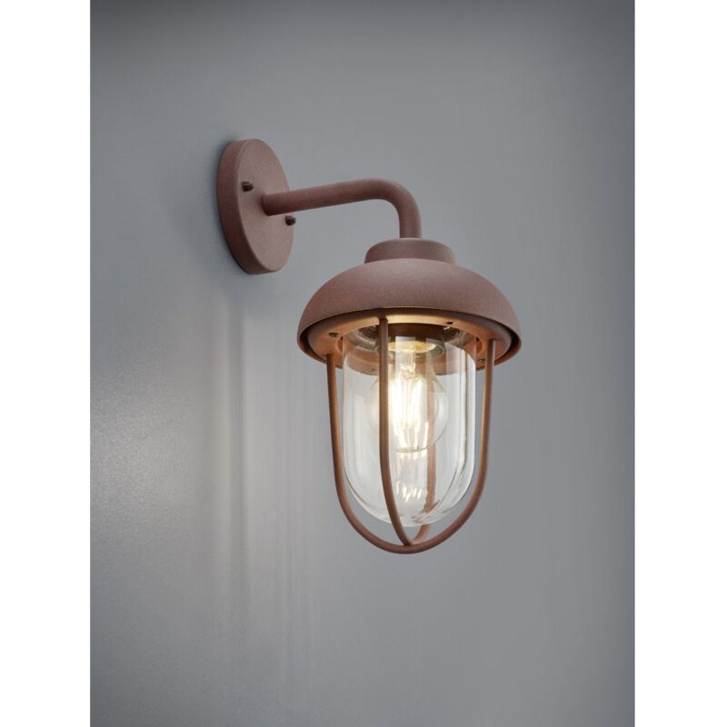 Applique murale lanterne Duero Rust IP44 et abat-jour en verre Trio Lighting