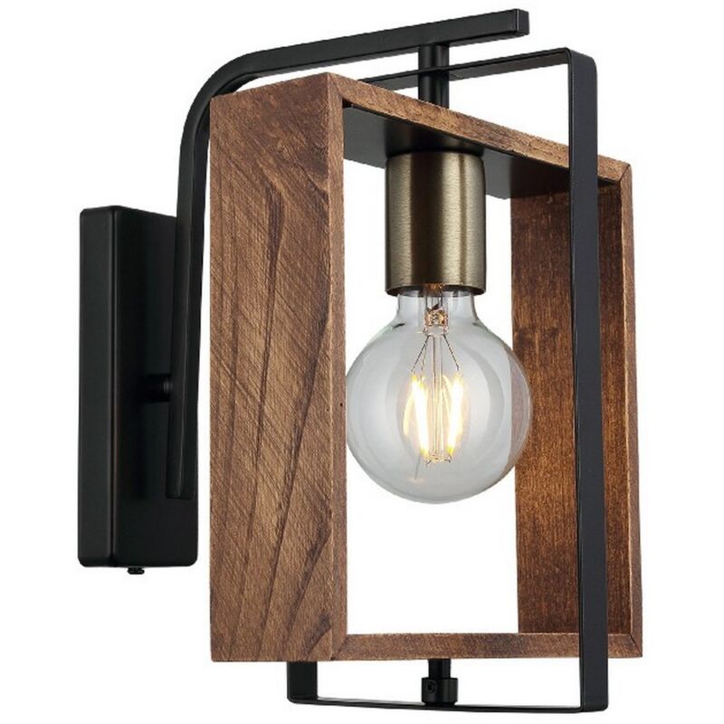 Applique Lecco, Métal, Bois, Or, Noir, Bois, 24x22x29 cm