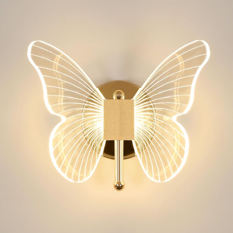 Goeco - Applique Murale led 10W,Lampe Murale Papillon Créatif, 3-couleurs Réglable 3000K-6500K Lampe de Chevet, Applique Murale pour Chambres