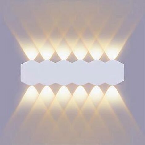 Applique murale LED 12 W 31 cm, lampe blanche d'intérieur moderne, éclairage spot haut/bas, boîtier en aluminium, lumière blanc chaud 3000 K, idéale pour salon, chambre ou escalier.