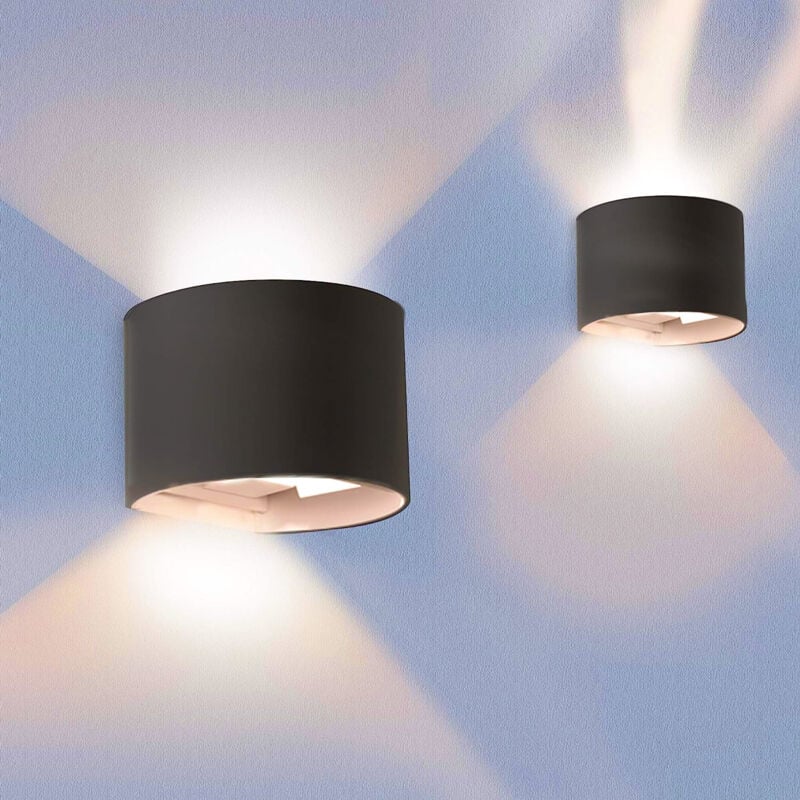 Applique Murale Extérieure led Lampe Murale Étanche Luminaire Murale Réglable Noir 12W Lumière Blanc Froid - 2Pcs