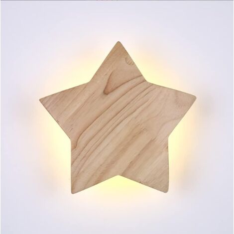 Applique murale LED 15 W, applique murale créative en bois, veilleuse en forme d'étoile à lumière chaude 3000 K