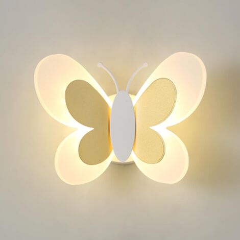 Applique Murale LED 16W Lampe Murale Créative Papillon Appliques Moderne Lumière Chaude Acrylique Veilleuse Chevet pour Chambre Enfant Couloir Escalier