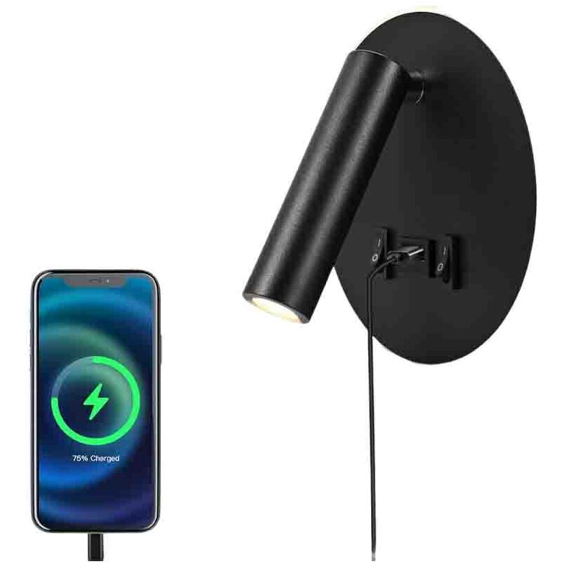 Applique murale LED 3W + 8W, 3000K, liseuse de lit avec port USB, lumière réglable pour chambre, salon, escalier et hôtel.