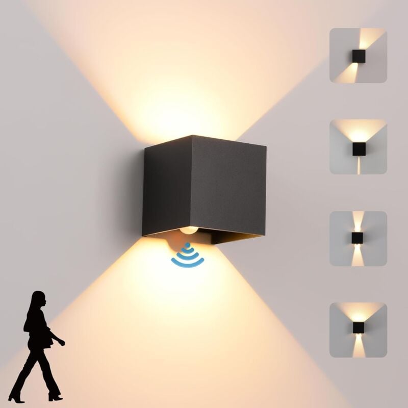 Applique murale LED 6 W pour intérieur/extérieur avec détecteur de mouvement, applique murale moderne blanc chaud 3000 K, appliques murales étanches