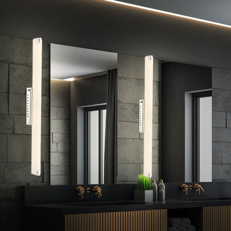 Applique murale led à tige pour miroir, applique chromée, verre satiné, avec interrupteur à bascule, 1x 22,5W 1760Lm blanc chaud, l 79 cm, lot de 2