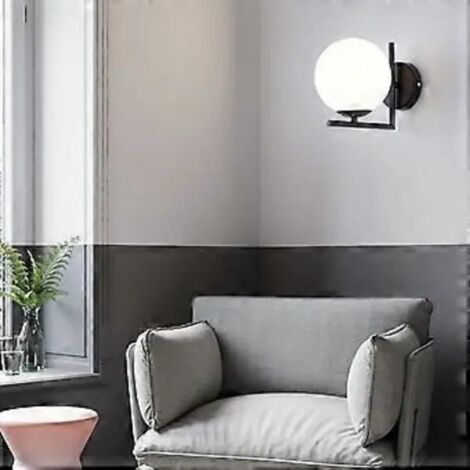 Applique murale LED, applique avec boule en verre, culot E27, applique moderne pour intérieur, abat-jour sphérique en verre, idéale pour salle de bain, chambre, escalier ou couloir.