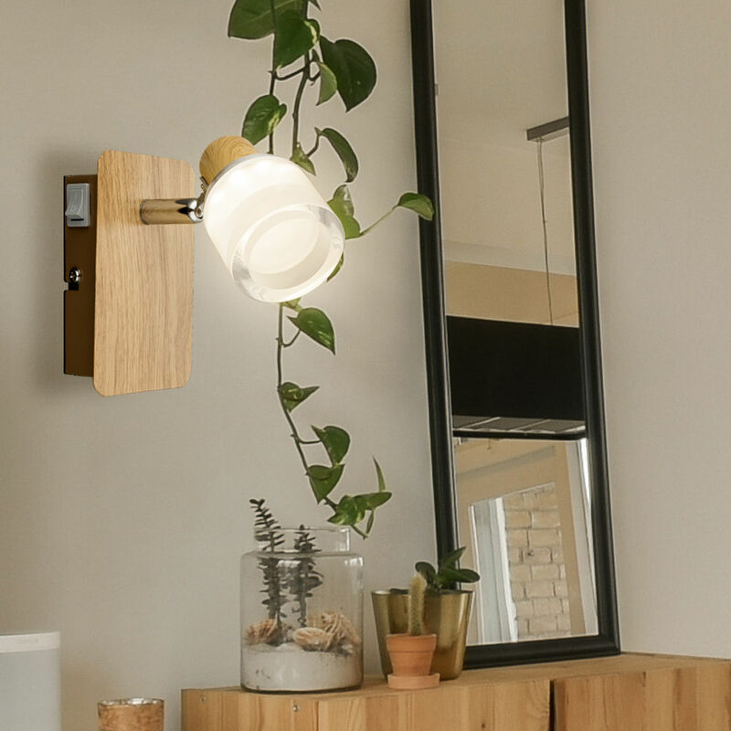 Applique murale led applique d'intérieur bois chrome lampe acrylique opale, spot mobile, 1x 5W 380lm 3000K, HxLxP 12x7x11,5 cm
