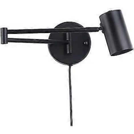 Applique murale LED avec bras articulé réglable et câble avec prise et interrupteur, lampe de lecture E27 pour salon, chambre, table de chevet, noir