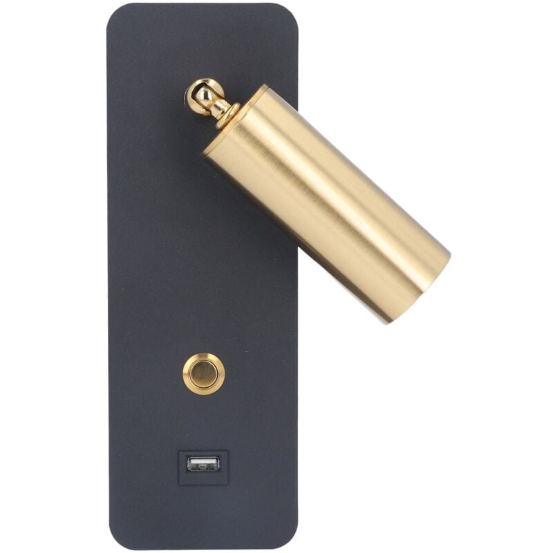 Applique murale led avec interrupteur à clé, minimaliste, chargement usb, noir, or, éclairage neutre, applique murale pour chevet