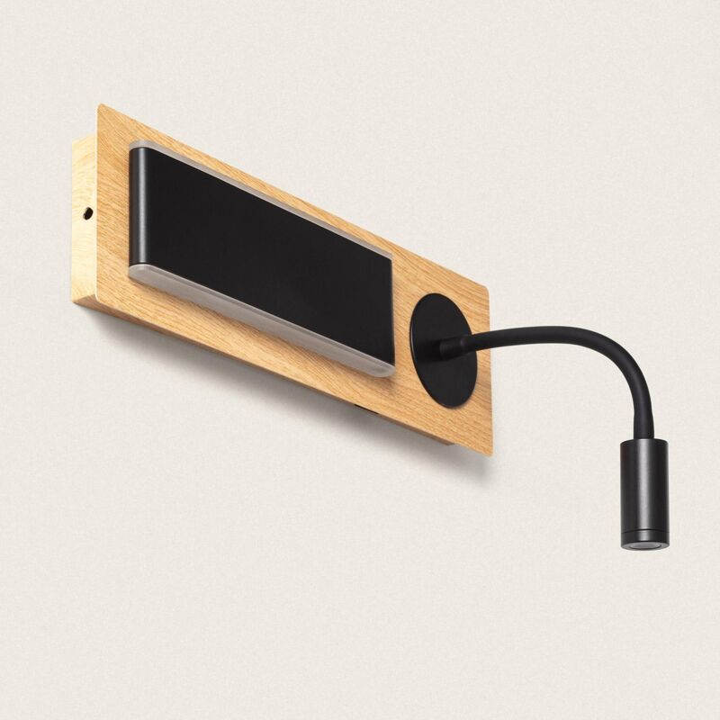 Ledkia - Applique Murale led avec Lumière de Lecture Métal et Bois Adalia Noir