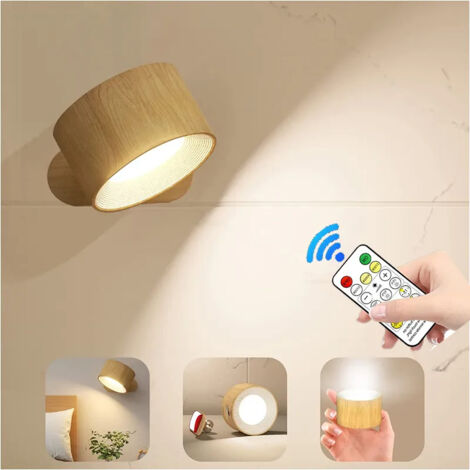 Applique murale LED avec télécommande, veilleuse rechargeable, 3 températures de couleur et rotation magnétique à 360°, lumière sans fil