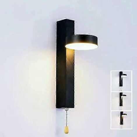 Applique murale LED BF 9W tricolore sélectionnable avec interrupteur à tirette, rotative à 360°, pour intérieur salon, chambre, cuisine (FMY)