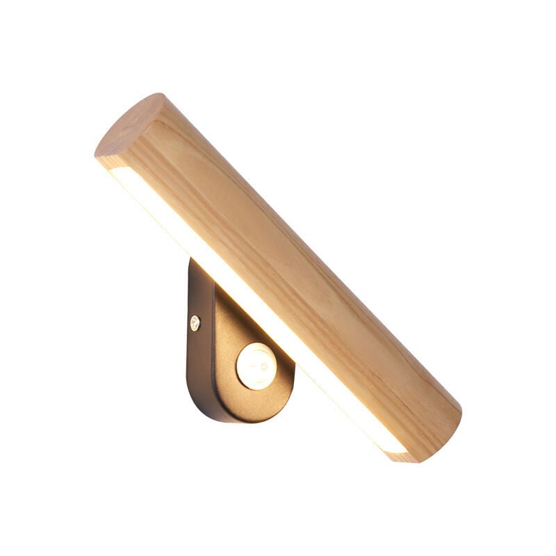 Applique murale à led bois avec interrupteur, pivotant à 350° lampe de lit 4W blanc , 32cm pour le salon chambre couloir cage d'escalier [Classe