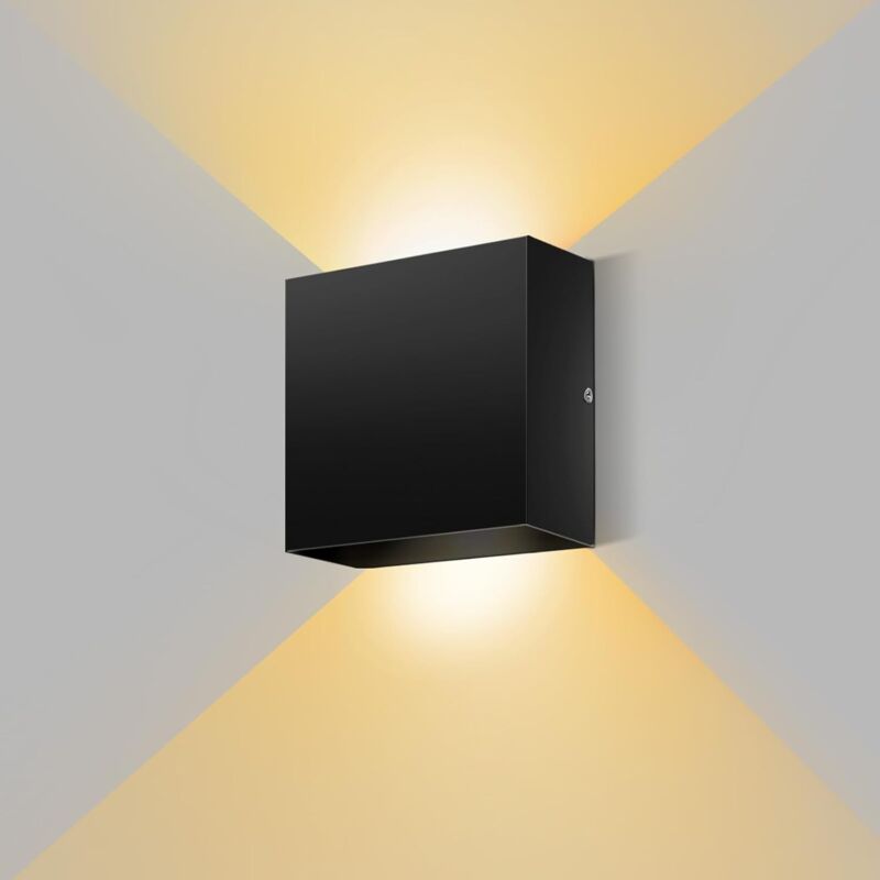 Square Black 6W LED Wall Light – Warm White 3000K for Bedroom and Living Room