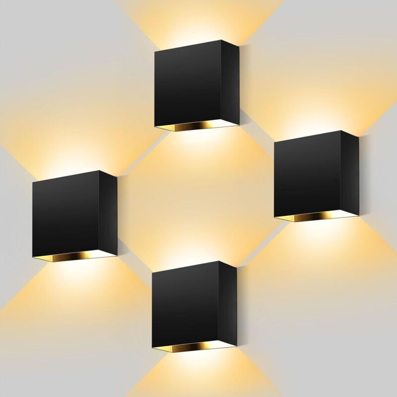 4-Pack Black LED Wall Lights Aluminum 6W – Up/Down Lighting for Indoors